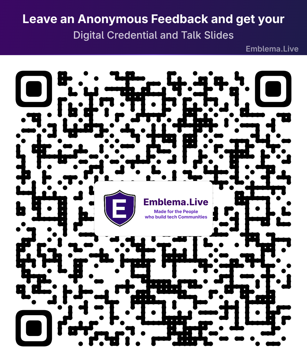 QR per lasciare un feedback anonimo su Emblema.Live e ricevere credential digitale e slide del talk
